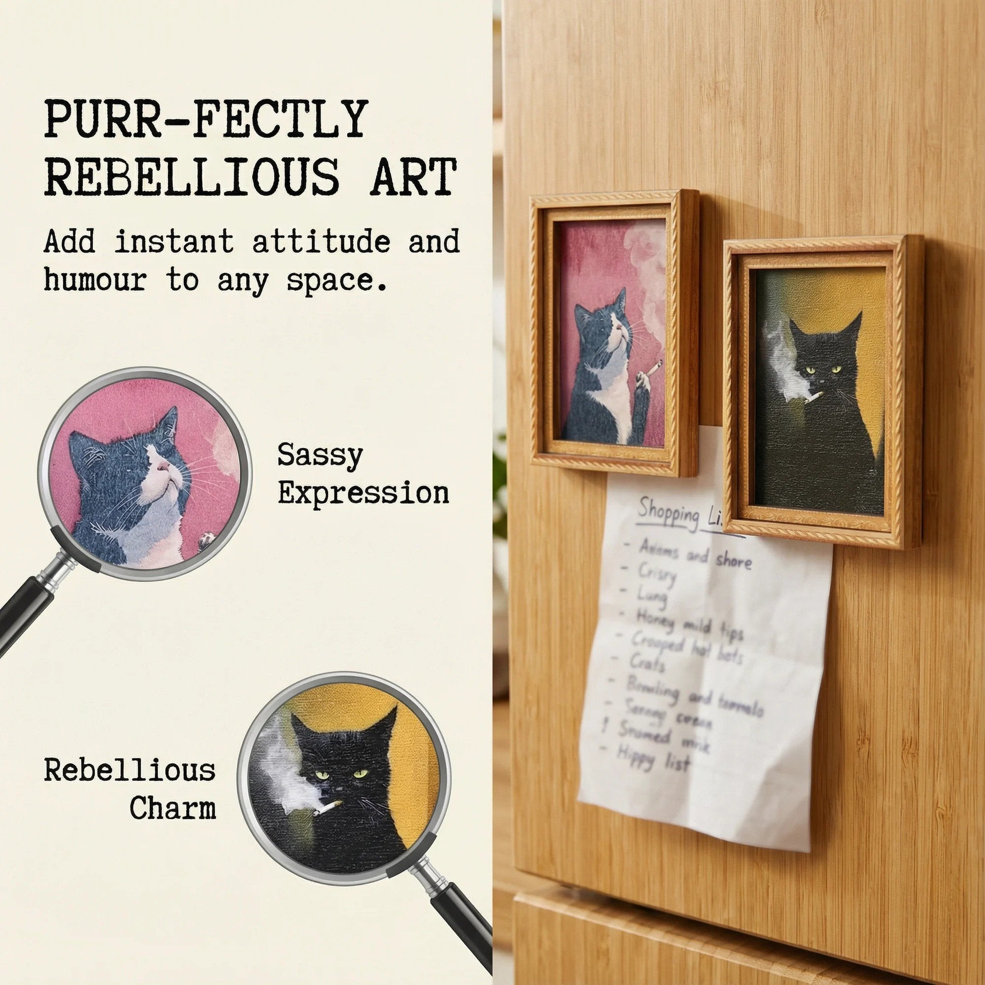 🌹 Schattige koelkastmagneten met katten – Betoverende kattenversiering met lijstje voor thuis en op kantoor 🐱✨