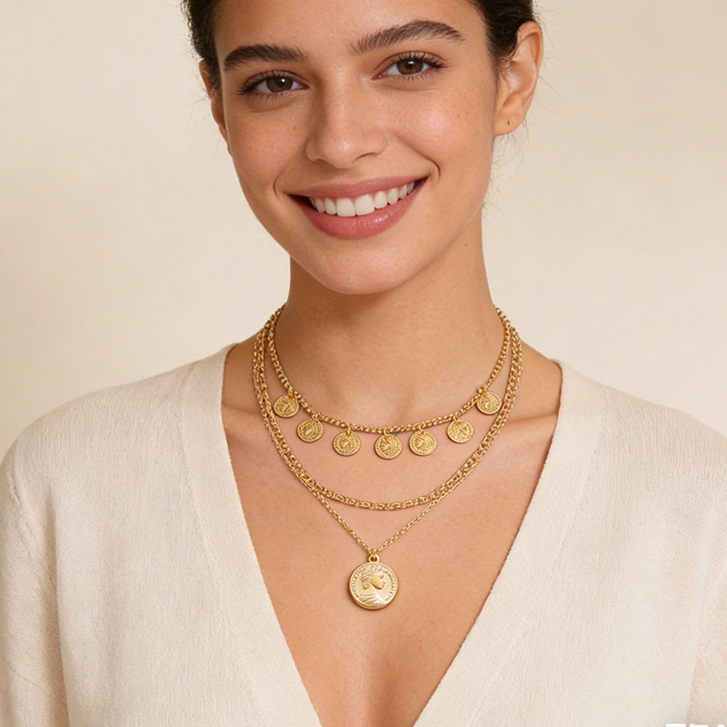 🔥 Laatste dag! 49% korting - 📿 Meerlaagse parel- en gouden muntketting