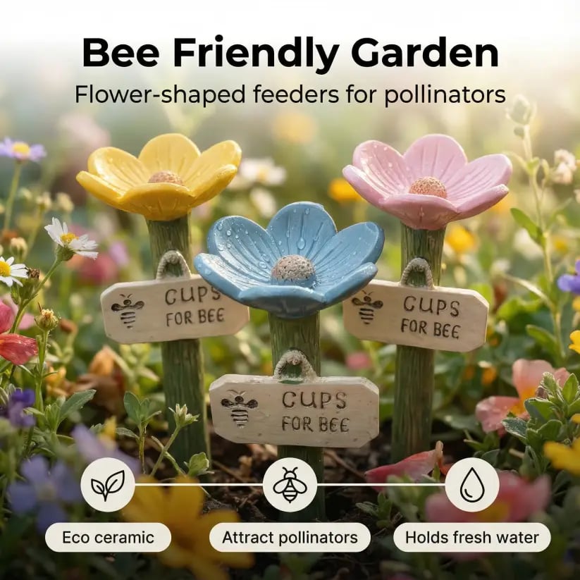 🌸🐝 Gepatenteerd bijen-/waterstation – 💧 Keramische bloem en beschermd tegen muggen en mieren