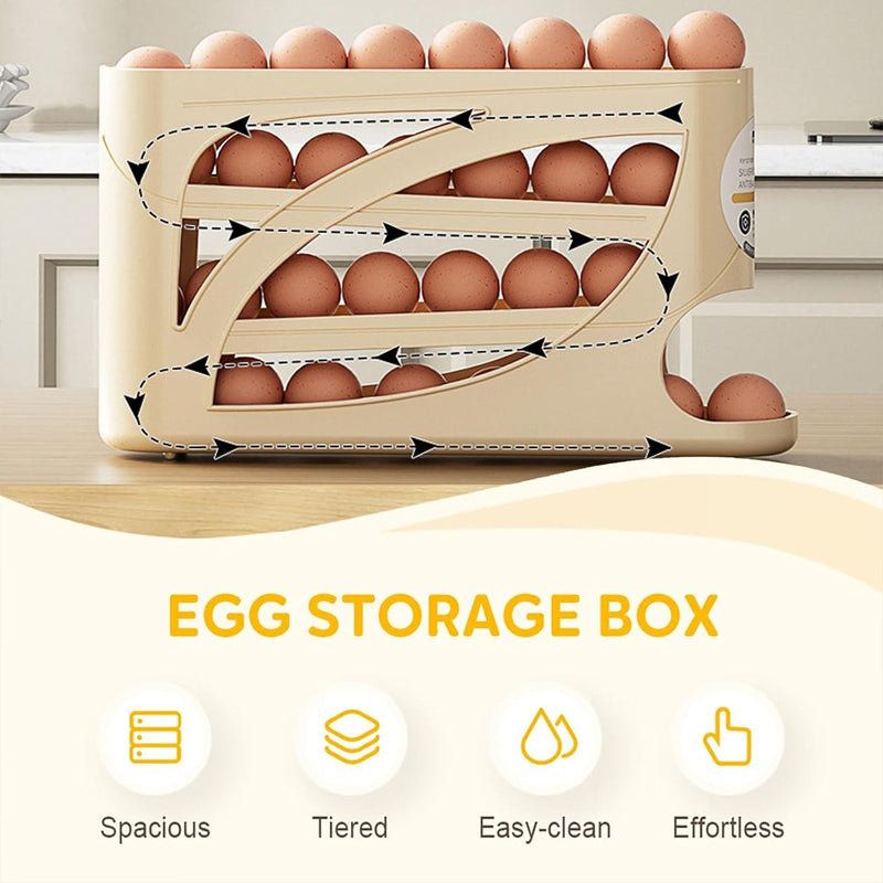 🥚Pyörivän munan järjestäjä – Jääkaapin tilansäästäjä (30 munaa) 🥚✨