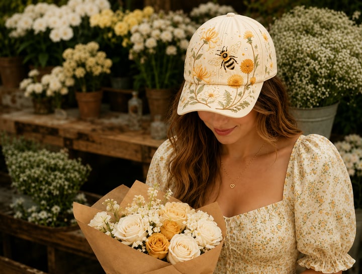 🌸🌿 Garden Morning -baseball-lippis: Lempeää auringonpaistetta ja arjen kodikkuutta! ☀️🌱🧢