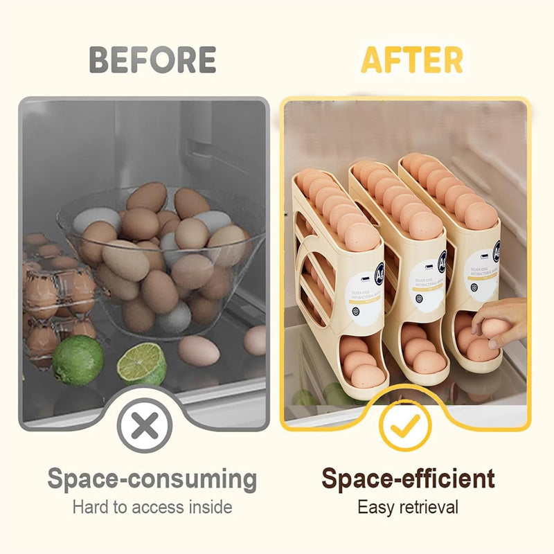 🥚Pyörivän munan järjestäjä – Jääkaapin tilansäästäjä (30 munaa) 🥚✨