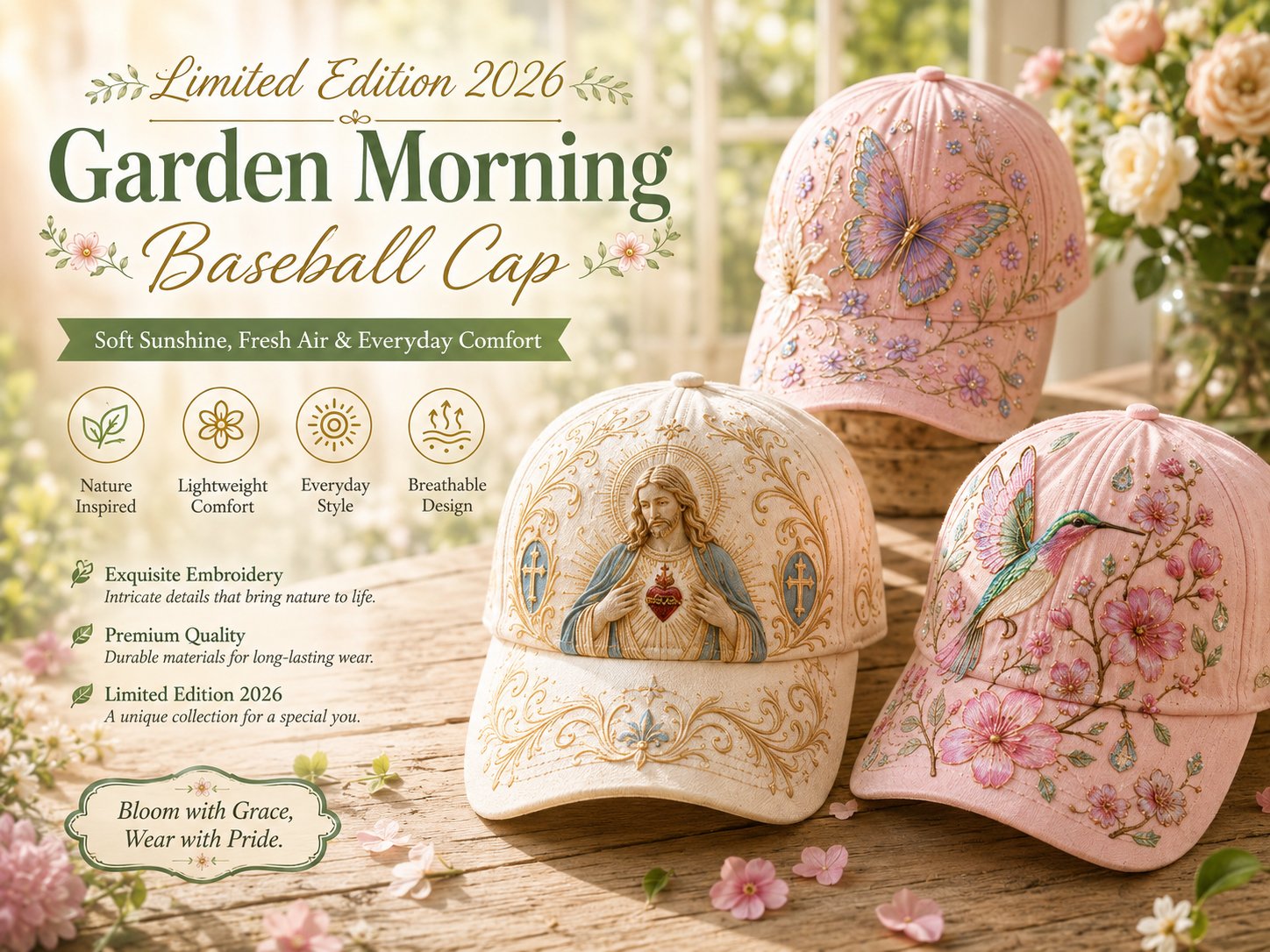 🌸🌿 Garden Morning -baseball-lippis: Lempeää auringonpaistetta ja arjen kodikkuutta! ☀️🌱🧢