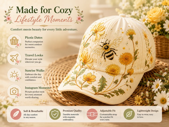 🌸🌿 Garden Morning -baseball-lippis: Lempeää auringonpaistetta ja arjen kodikkuutta! ☀️🌱🧢