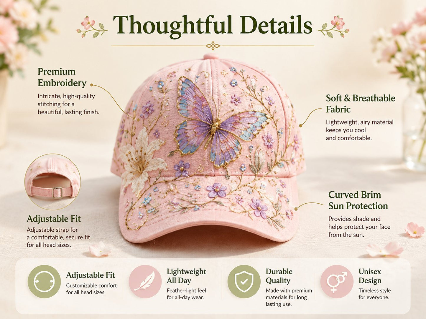🌸🌿 Garden Morning -baseball-lippis: Lempeää auringonpaistetta ja arjen kodikkuutta! ☀️🌱🧢