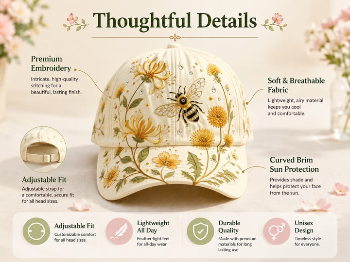 🌸🌿 Garden Morning -baseball-lippis: Lempeää auringonpaistetta ja arjen kodikkuutta! ☀️🌱🧢